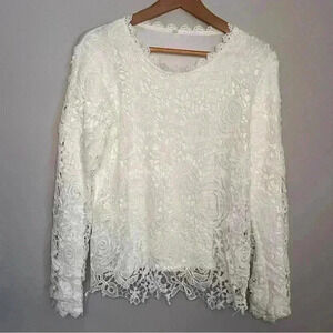 White Lacy Flowered Blouse, Size M, NWOT, Unbranded